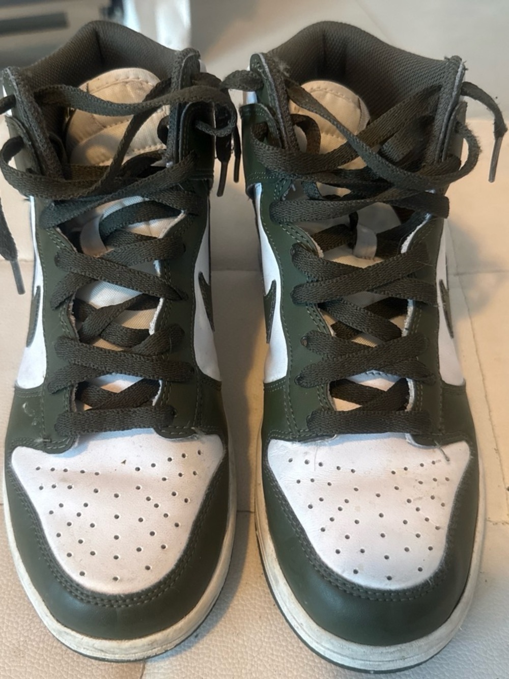 Nike Olive Green and White High-Top Sneakers